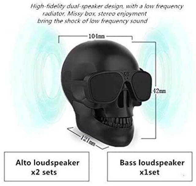 Mingyuan Bluetooth Speaker with Skull Head Shape Portable Wireless Speaker for Desktop PC/Laptop Notebook/Mobile Phone/MP3/MP4 Player(Cable Charger Gift)
