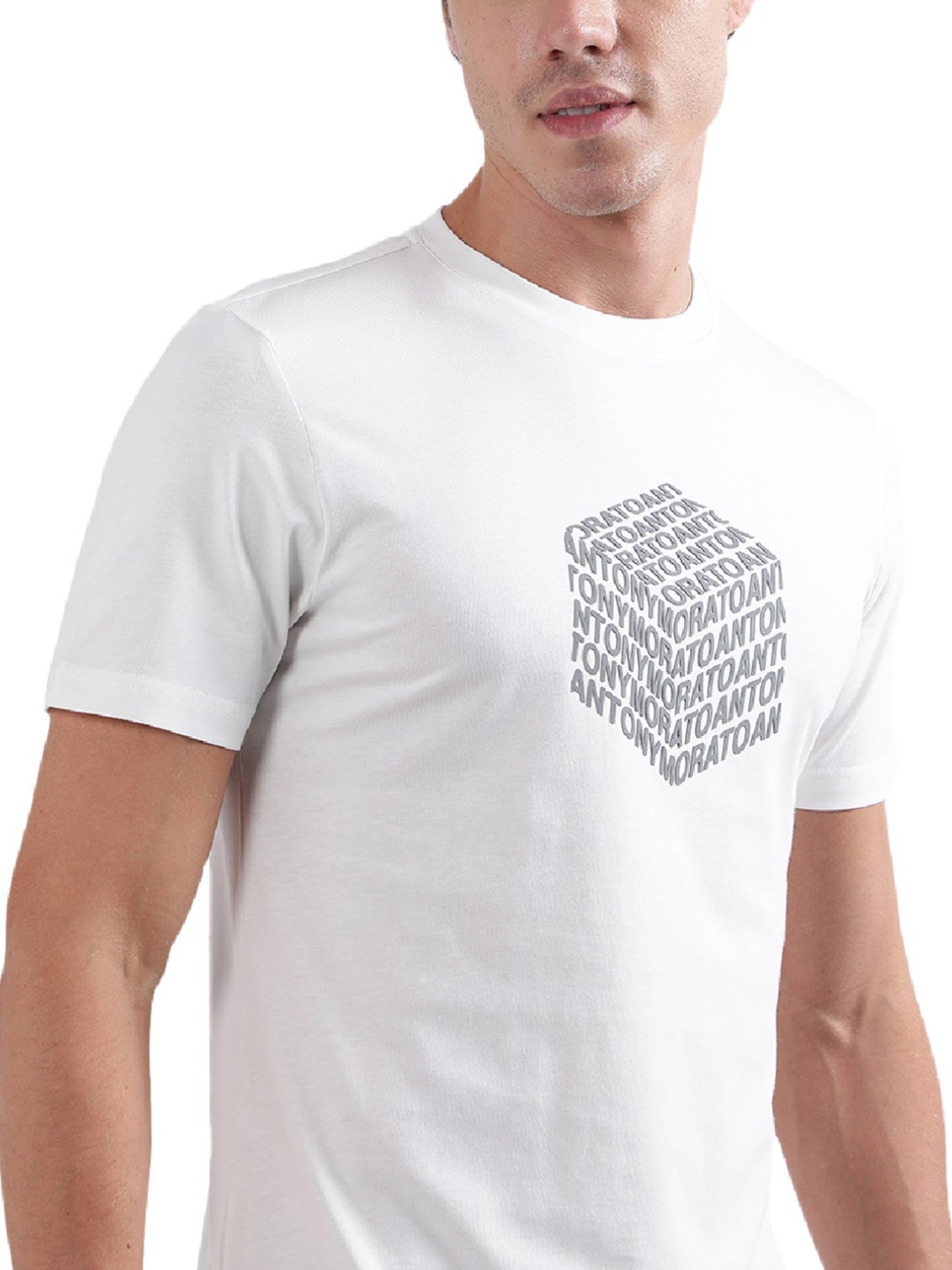 Antony Morato White Cotton Regular Fit Printed T-Shirt