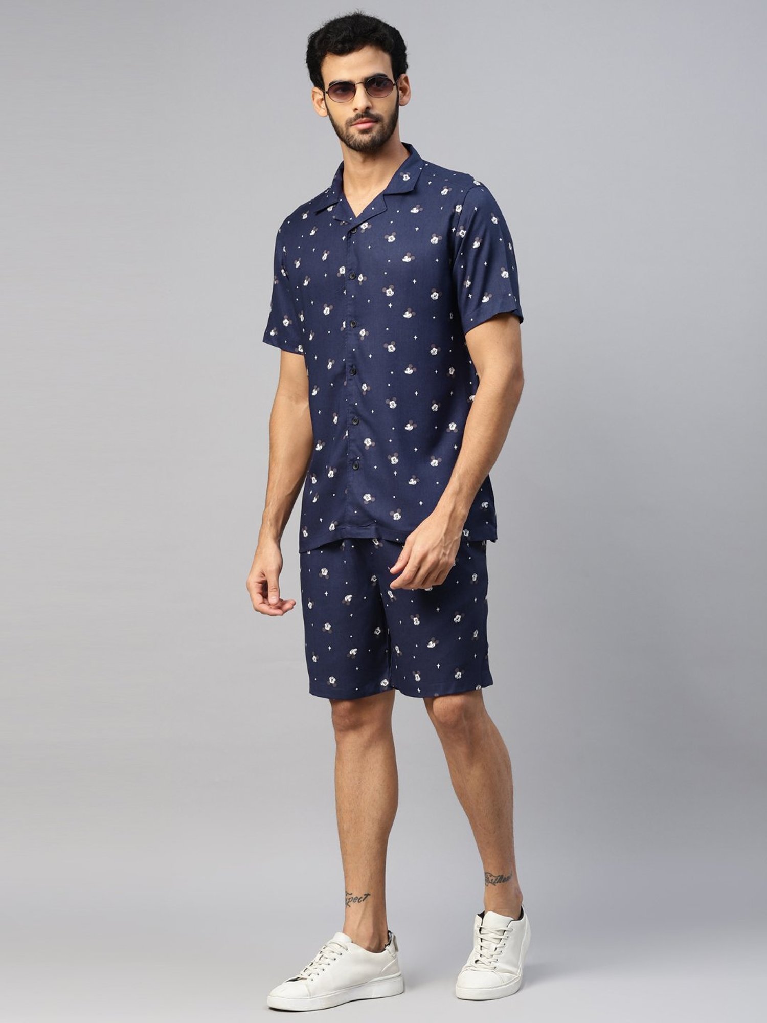 Don Vino Navy Relaxed Fit Printed Shirt & Shorts Set