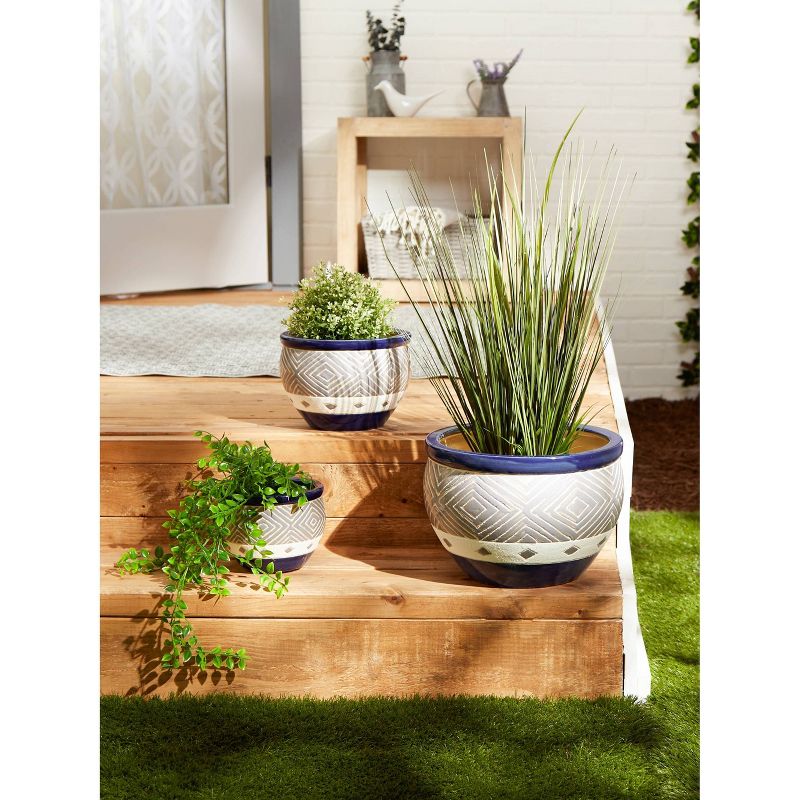 13.6" Indoor/Outdoor Ceramic Planter Trio Cobalt - Zings & Thingz