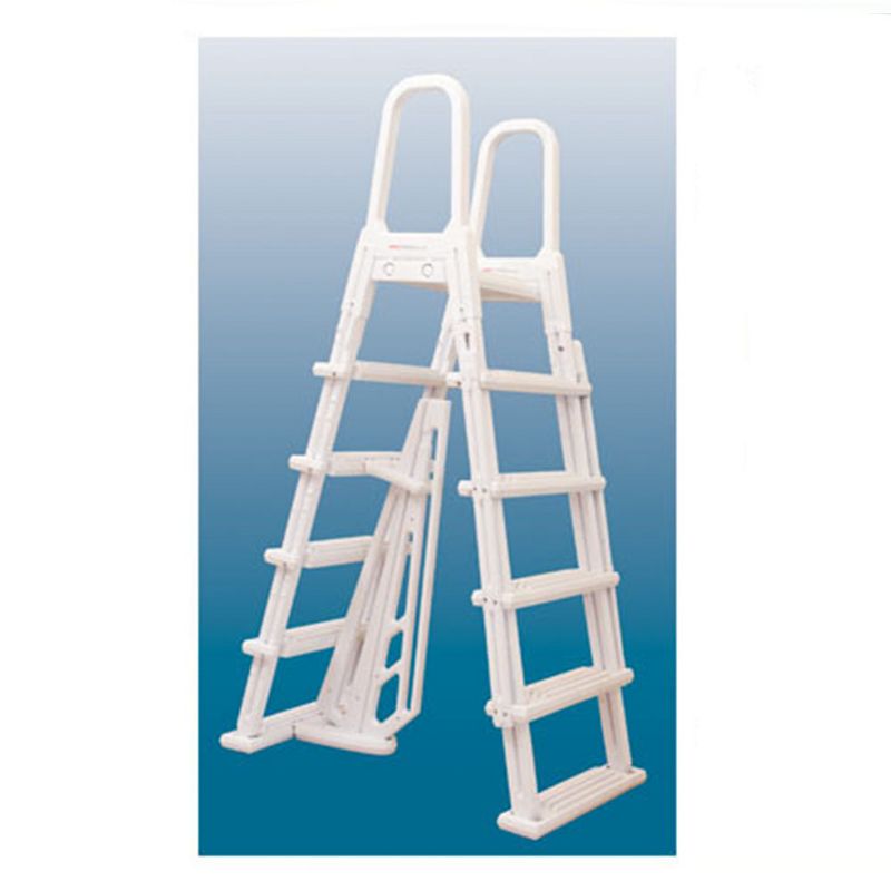 Blue Torrent Pool Supplies AC 22489 Flip Up Dominican Adjustable A-Frame Stairs Above Ground Ladder for 48, 52, & 54 Inch Swimming Pools, White