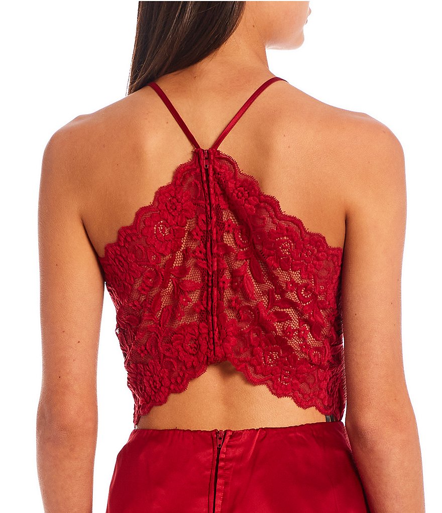 B. Darlin Satin Lace-Bra-Back Fit-and-Flare Dress