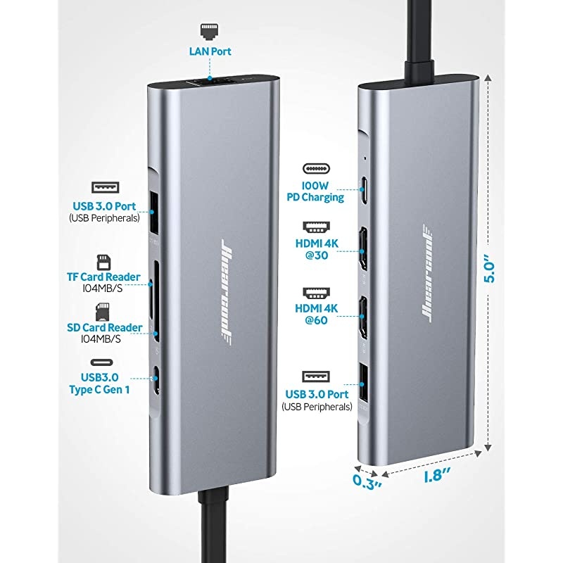 MacBook Pro Docking Station 4K Triple Display  9 in 2 Laptop Docking Station Compatible for MacBook ProAir Thunderbolt 3 Multiport Docker USB C Dongle 2HDMI PD30 SD TF Reader RJ45 2USB