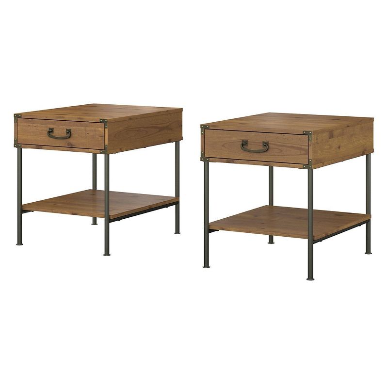 Set of 2 Ironworks End Tables Vintage Golden Pine - Kathy Ireland Home