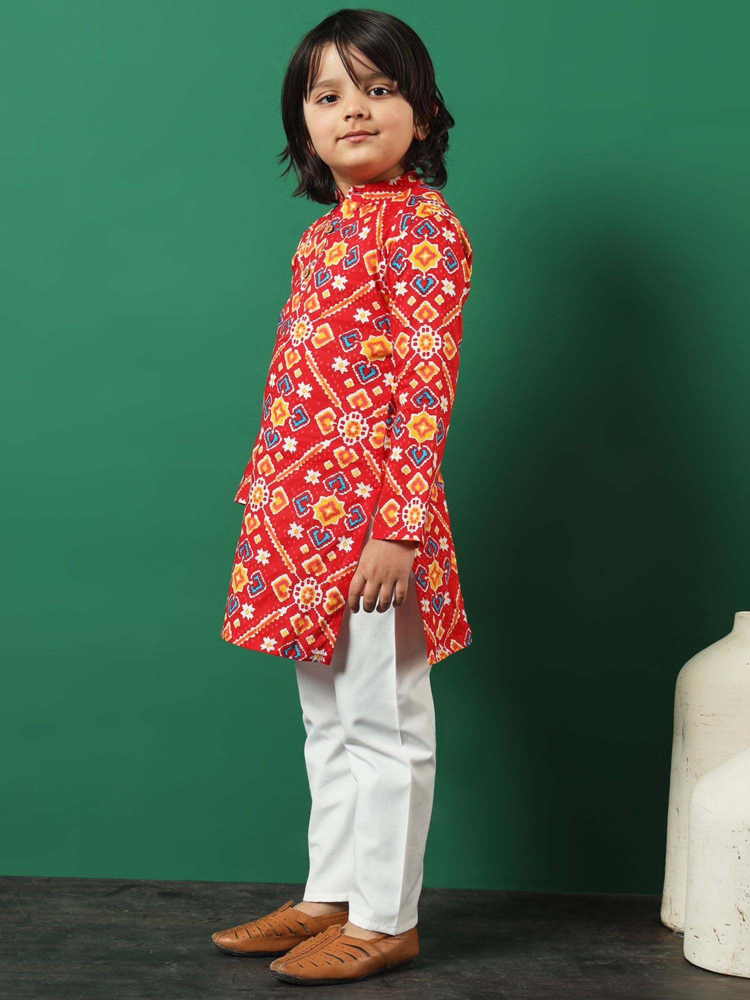 READIPRINT FASHIONS Kids Red & White Printed Full Sleeves Kurta with Pyjamas