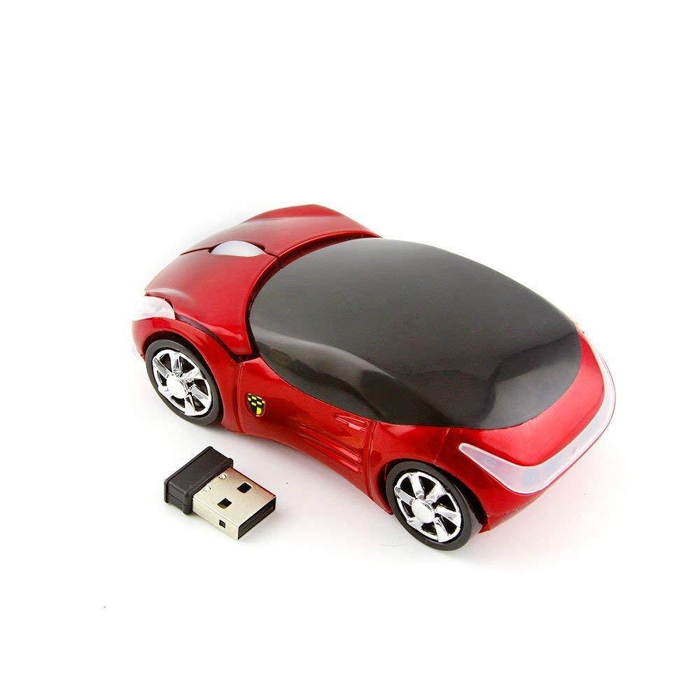 CHUYI Cool Sport Car Shaped Mouse 2.4GHz Wireless Car Mouse Ultra Small Optical Gaming Mouse Mini Office Mice for PC Computer Laptop Gift for Kids or Girls (Red)