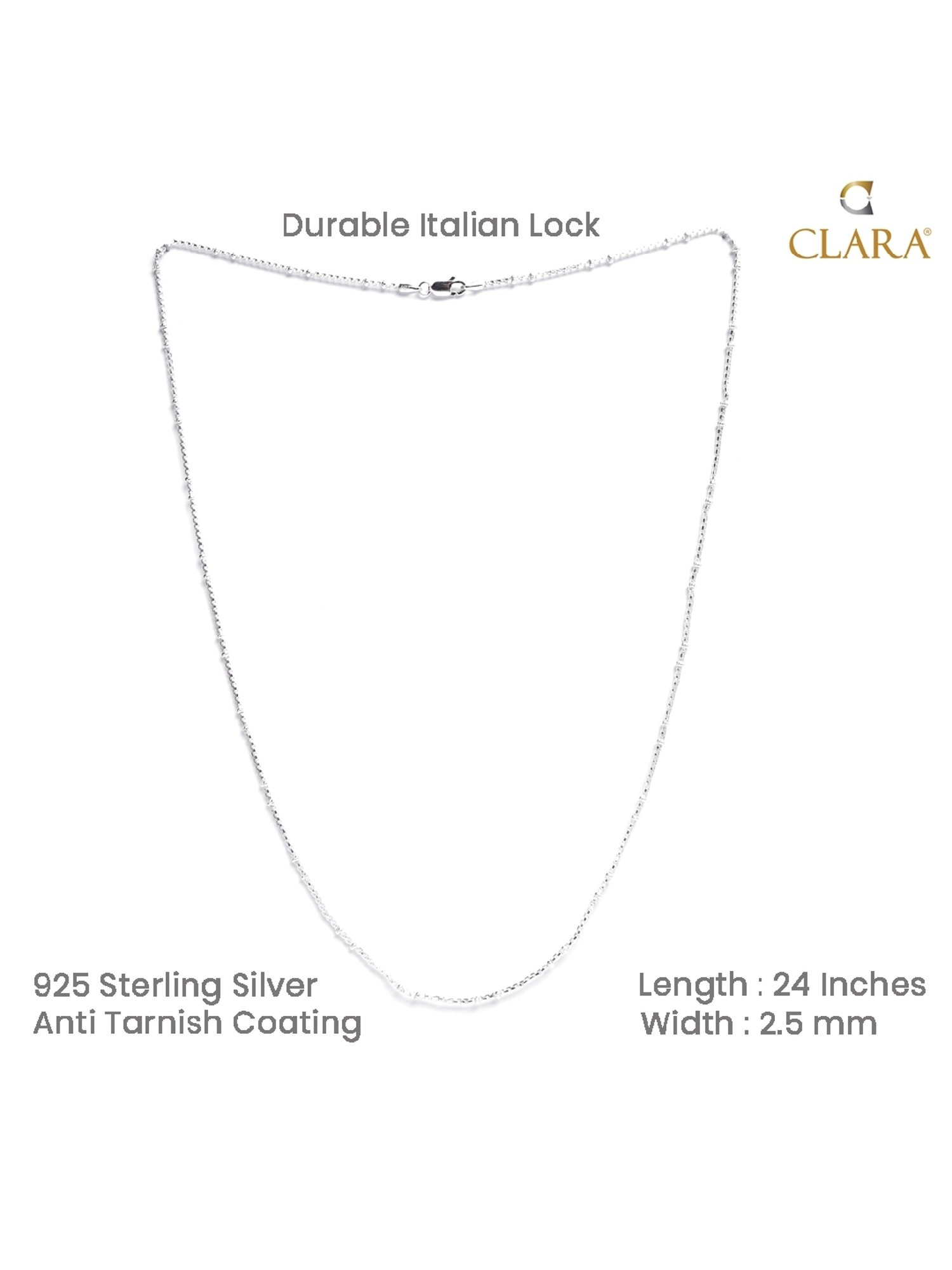 Clara Pure 925 Silver Ball Chain Necklace Gift for Men and Boys