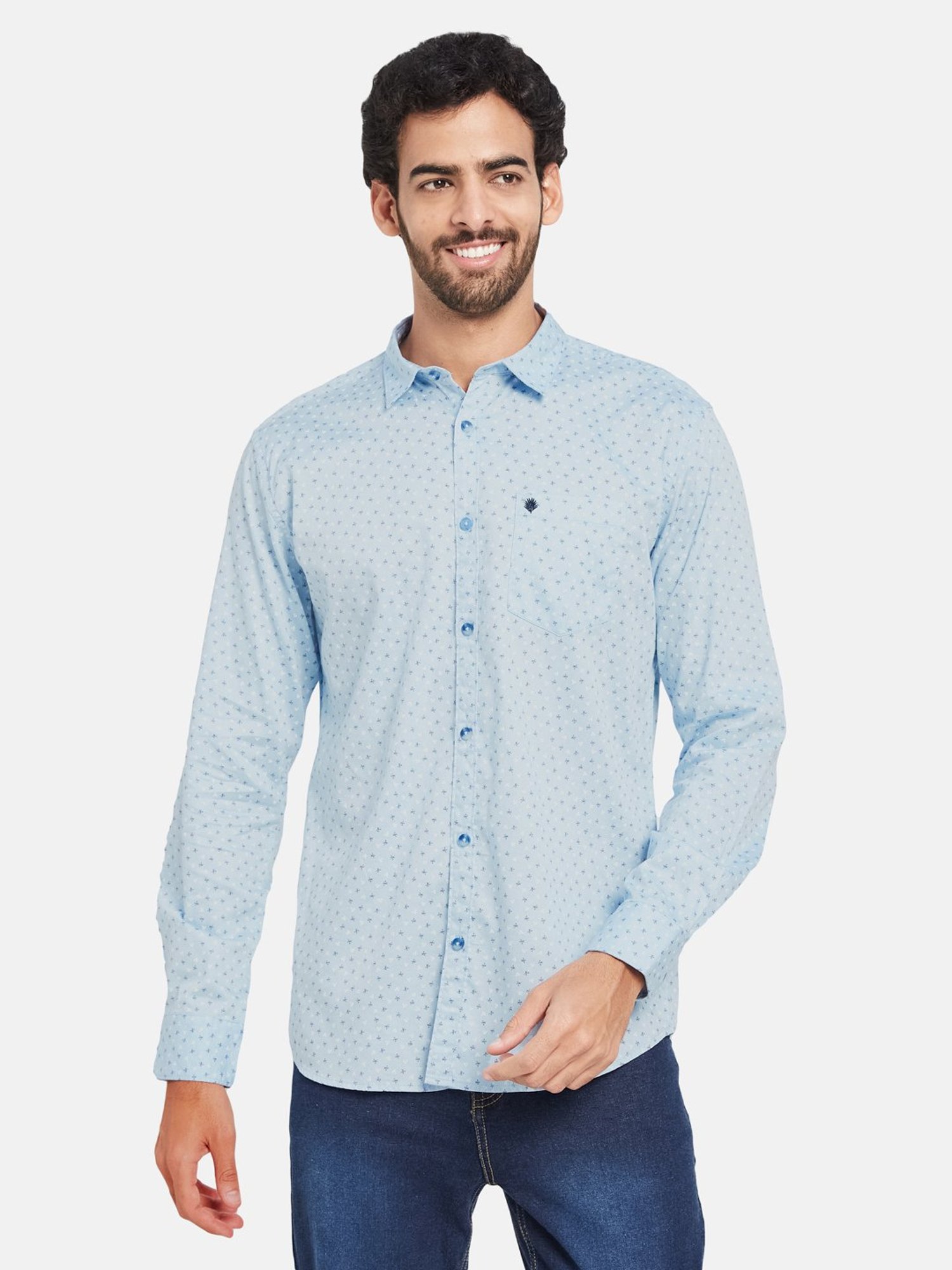 METTLE Sky Blue Regular Fit Printed Shirt