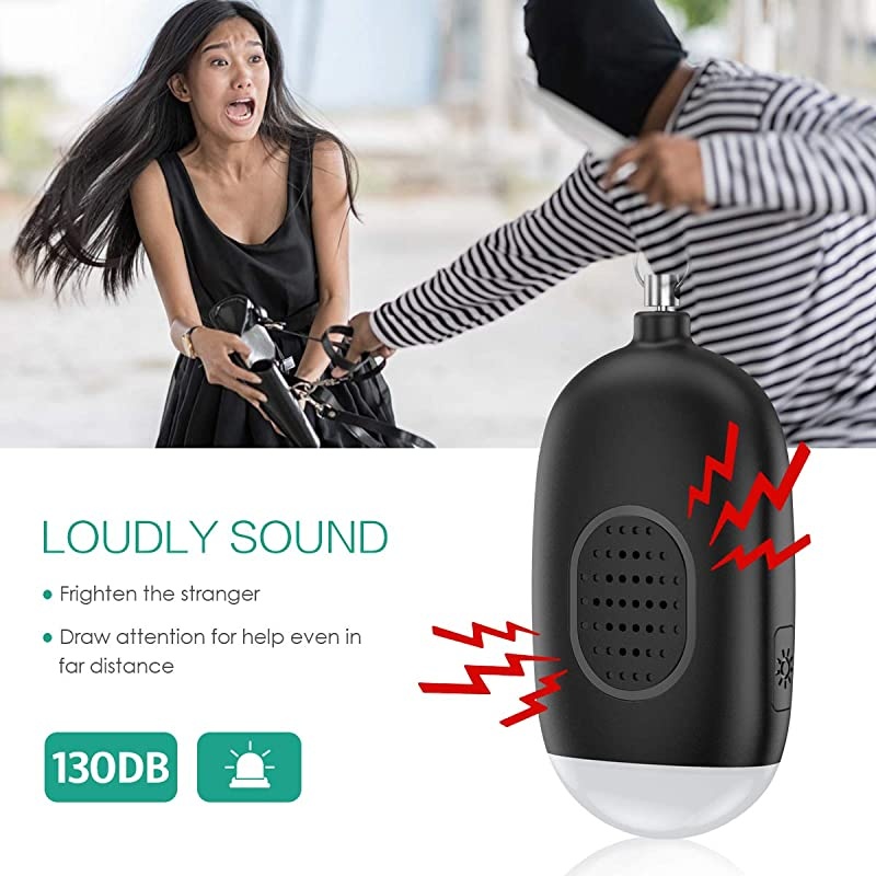 Safe Sound Personal Alarm Personal Security Alarm Keychain 130dB Emergency Self Defense Alarms with LED Light Supports USB Charging for Women Kids Elderly Black and White 2 Pack