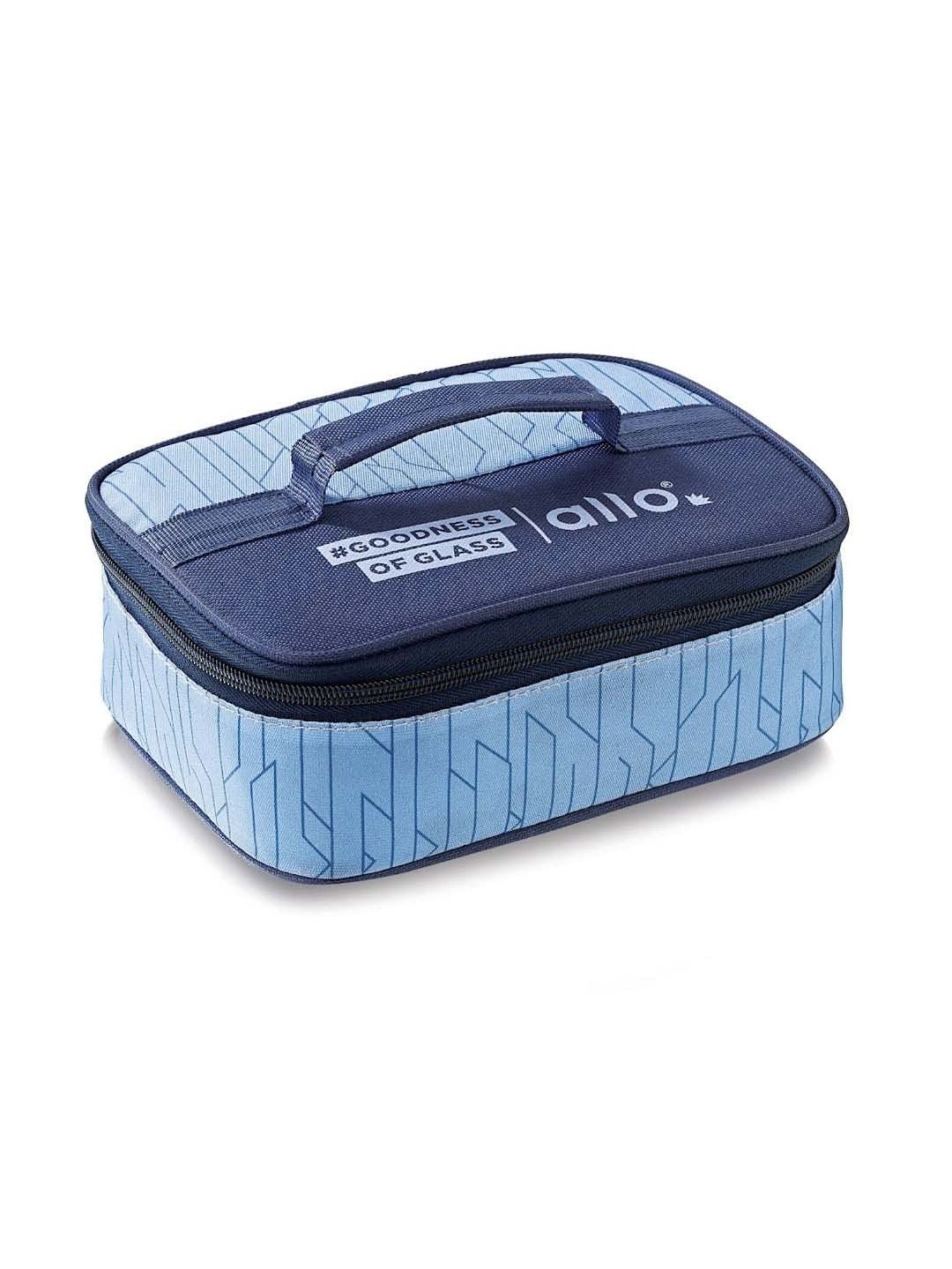 Allo Borosilicate Glass Lunch Box Microwave Oven Safe With Detachable Lock and Space Blue Tiffin Bag