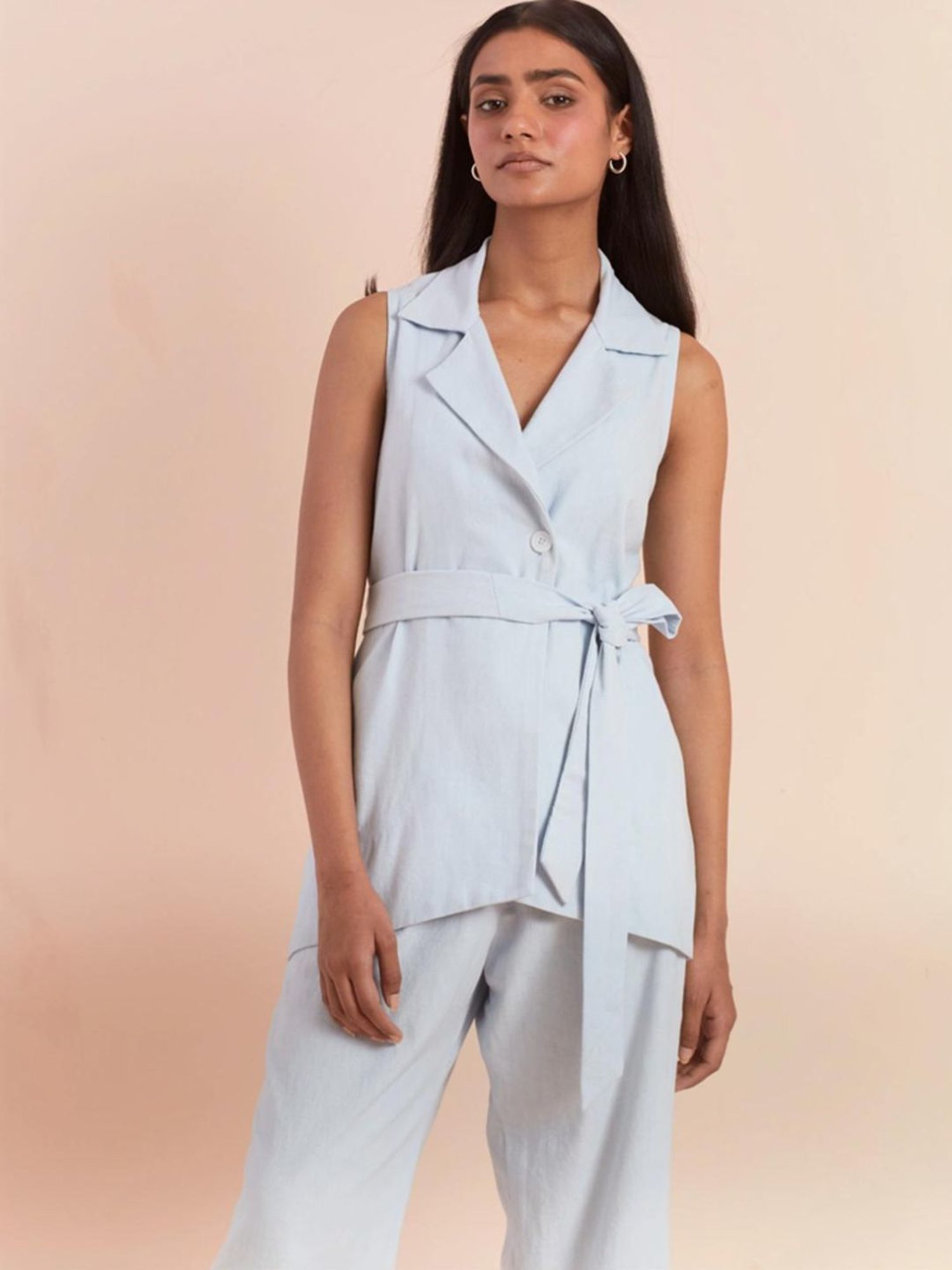 Priya Chaudhary Light Blue Yasha Twill Cotton Top With Pant - Set Of 2