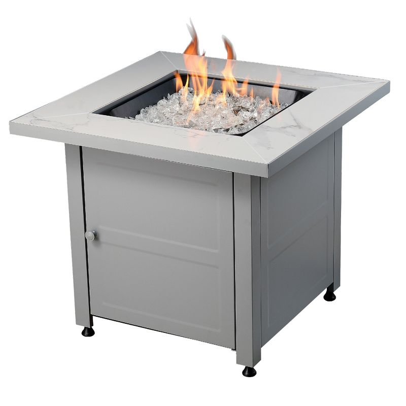 Endless Summer All Weather Outdoor Fire Pit with Faux Marble Finish, White Glass