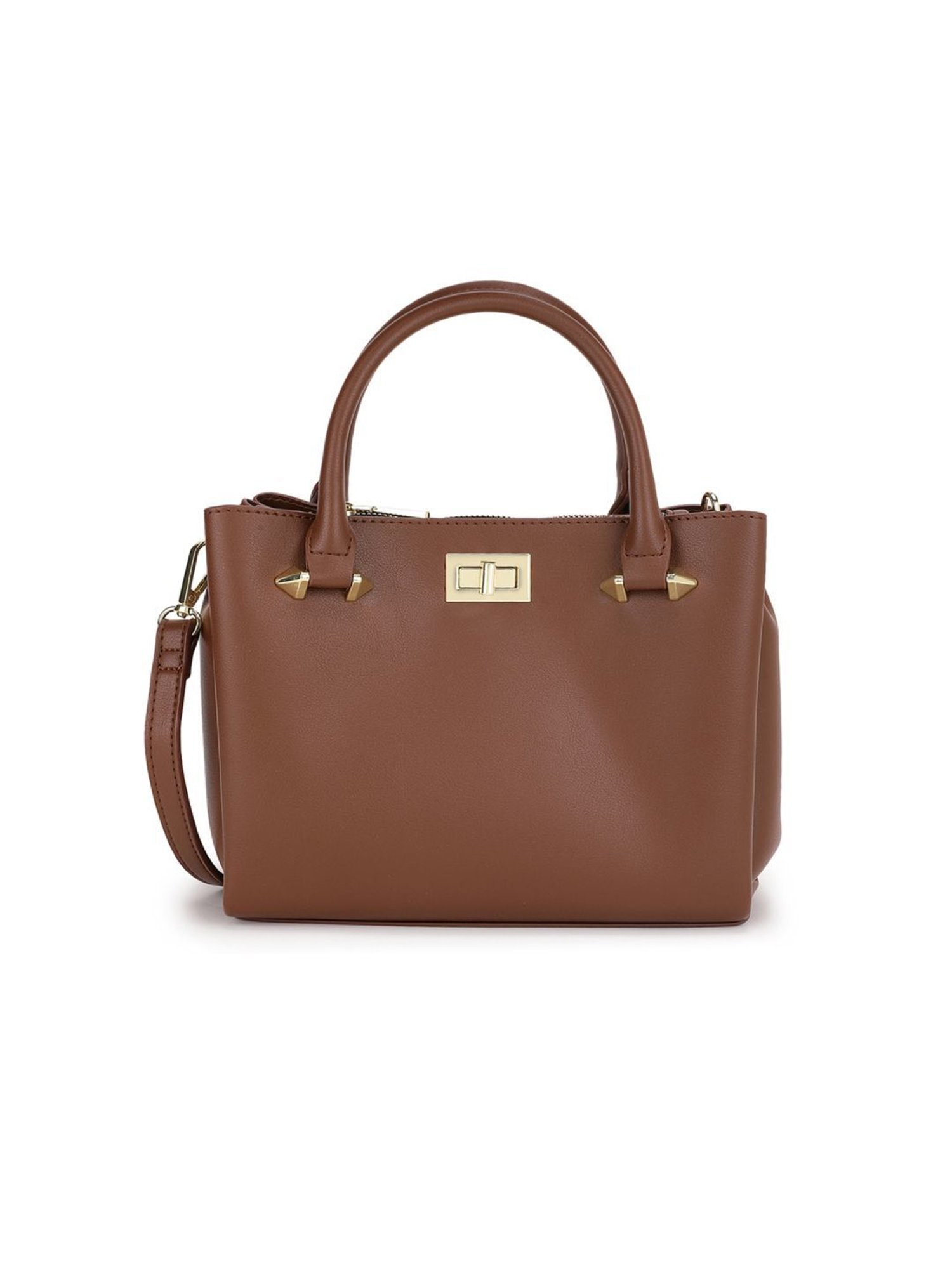 Tyra Olivia Tan Solid Faux Leather Handbag