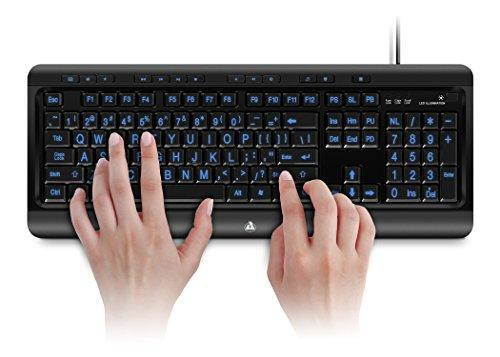 The AZIO by Aluratek Large Print Tri-Color Illuminated USB Keyboard model (AKBLED01F)