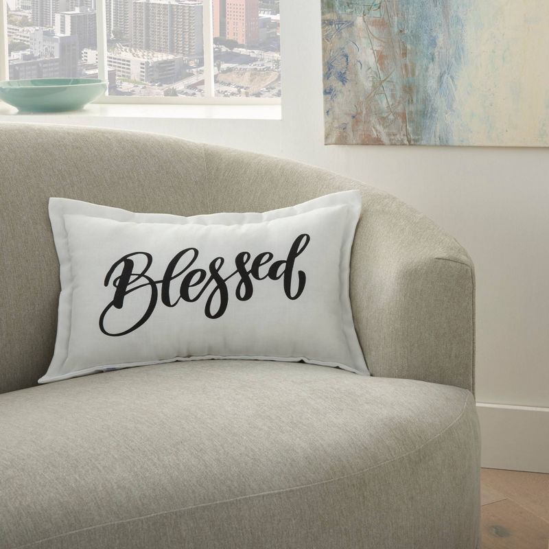 12"x20" 'Blessed' Lumbar Throw Pillow White - Kathy Ireland Home