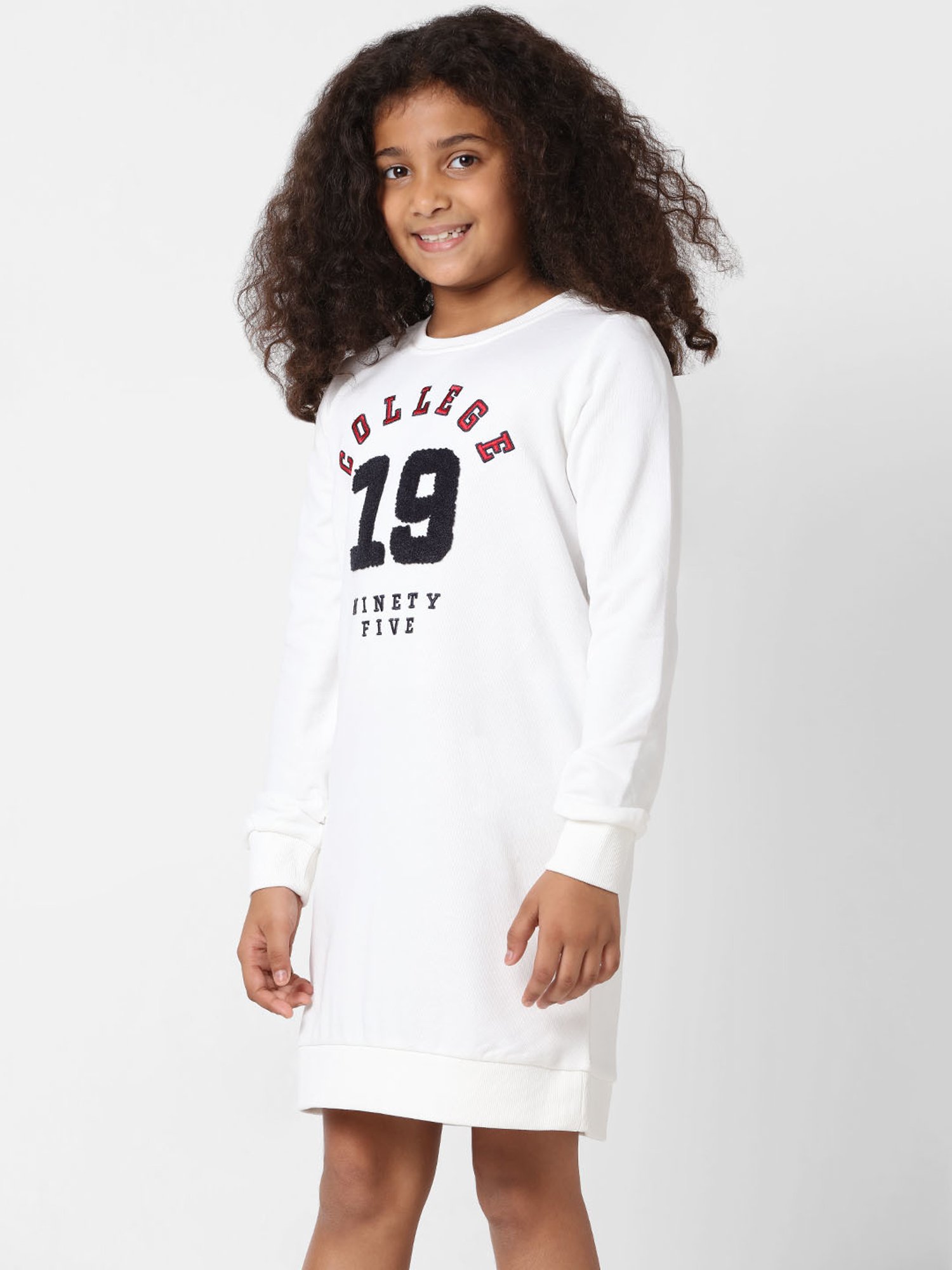 KIDS ONLY White Embroidered Full Sleeves T-Shirt Dress