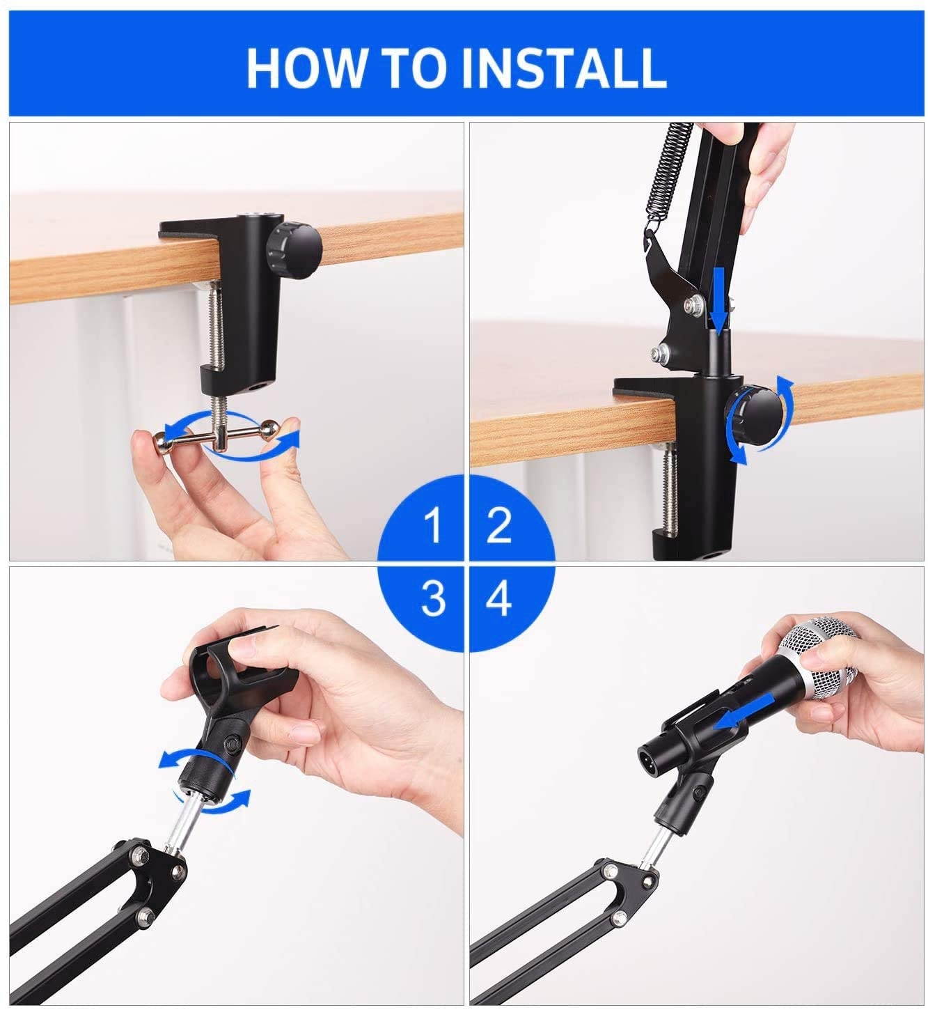 Professional Desktop Microphone Stand, Mic Boom Arm with Shock Mount, Adjustable Suspension Boom Scissor Arm with pop Filter for Blue Yeti Snowball,Radio Broadcasting and Recording