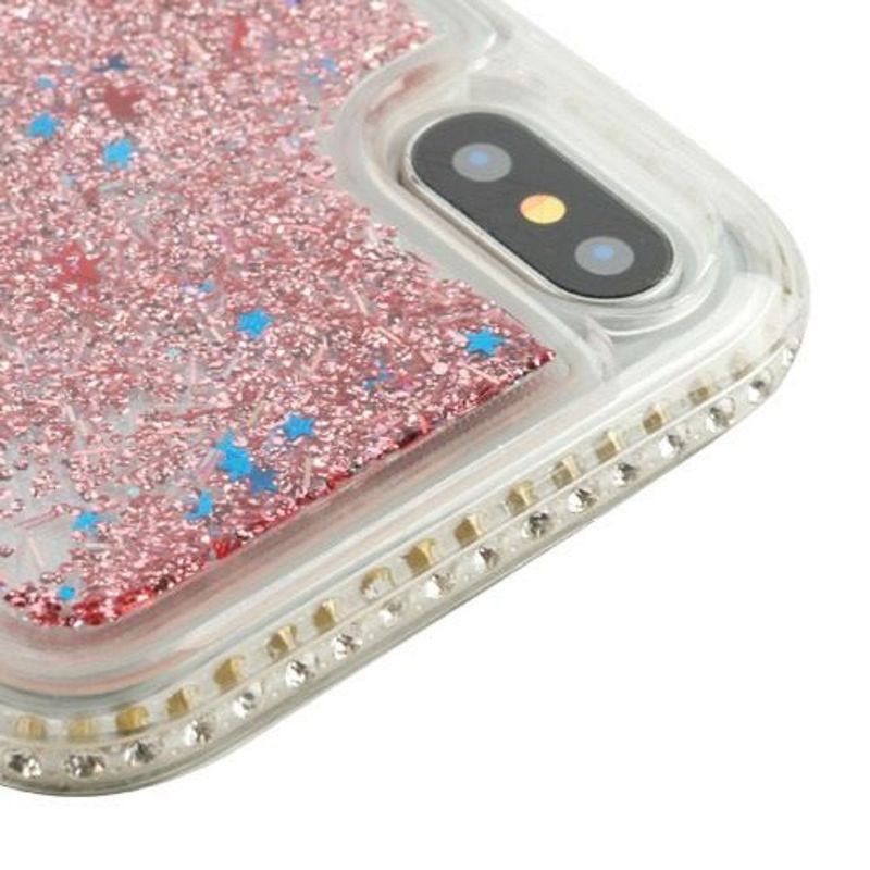 AIRIUM Confetti Quicksand Glitter Bling Sparkle Dual Layer Hybrid Case Cover For Apple iPhone X XS 2017, Rose Gold