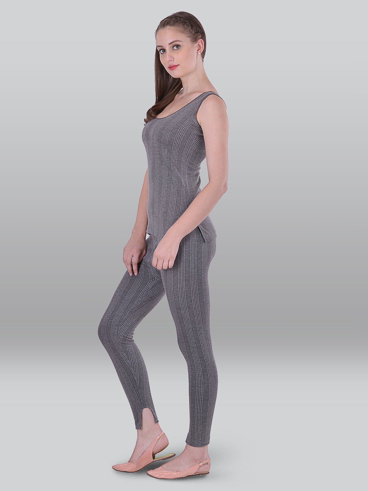 LUX Inferno Grey Striped Tank Top Leggings Set