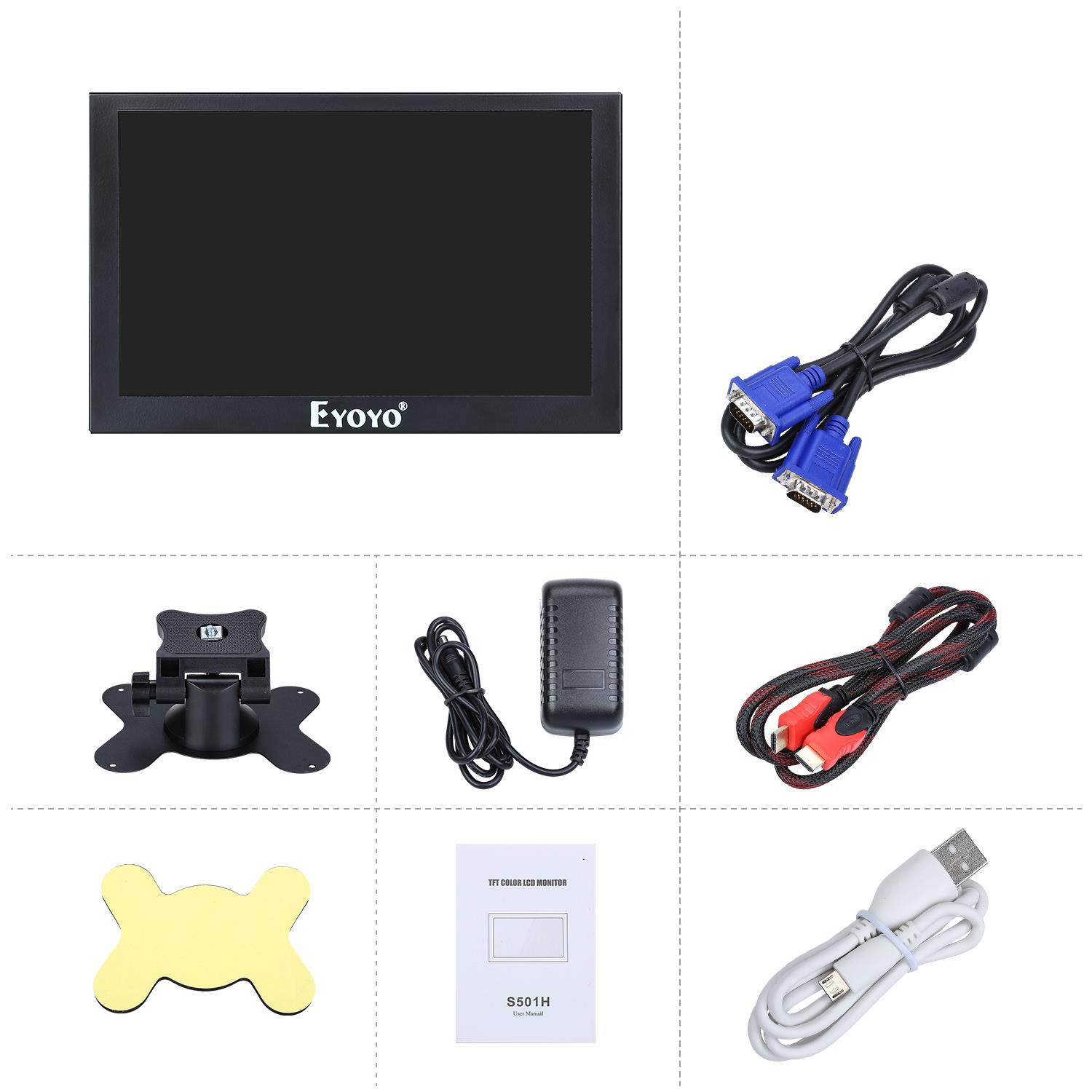 Eyoyo 5" Mini HDMI Monitor 800x480 Car Rear View TFT LCD Screen Display with BNC/VGA/AV/HDMI Input