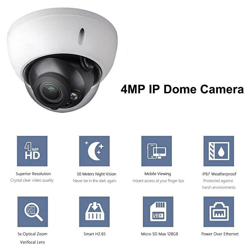 POE IP Dome Camera IPC-HDBW4433R-ZS 2.7-13.5mm, Motorized Varifocal Lens Optical Zoom Outdoor Security Camera with SD Slot H.265 IP67, IK10