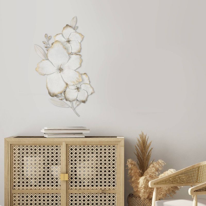 Blooming White and Gold Metal Flower Wall Decor - Stratton Home Décor