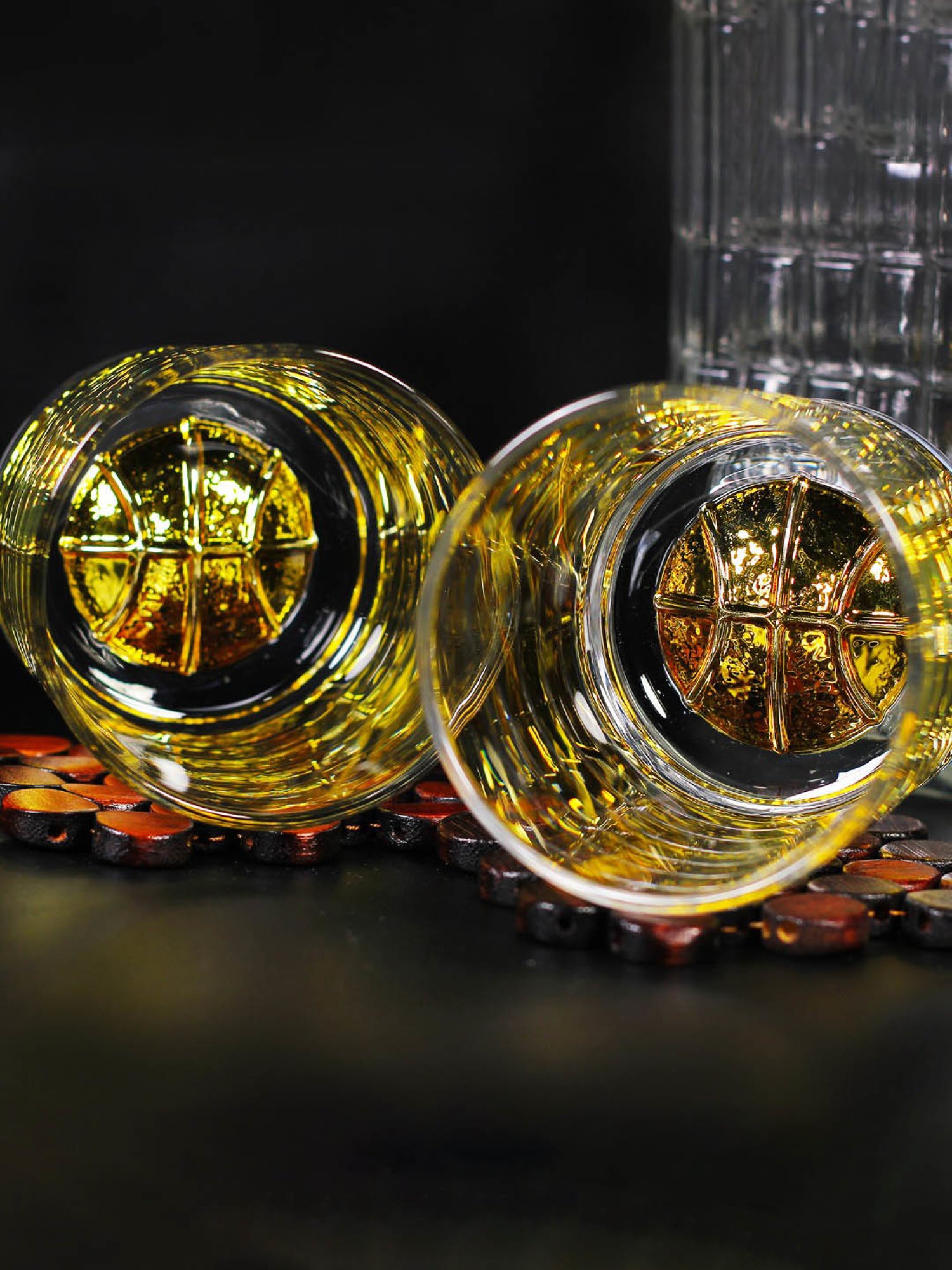 Melbify Gold Basket Ball Transparent Whiskey Glass 300ml - Set of 2