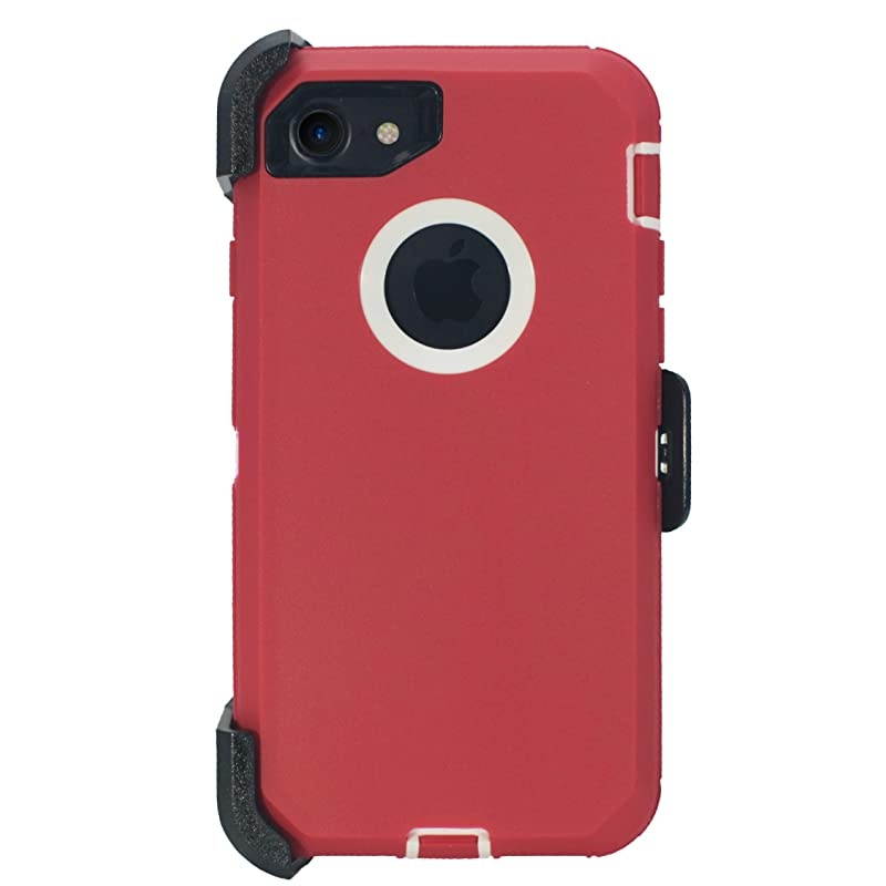 Muscle Series Belt Clip Case for Apple iPhone 7 iPhone 8 iPhone SE 2020 47 2in1 Protective Defender w Screen Protector amp Holster amp KickstandShock amp Drop Proof RedWhite