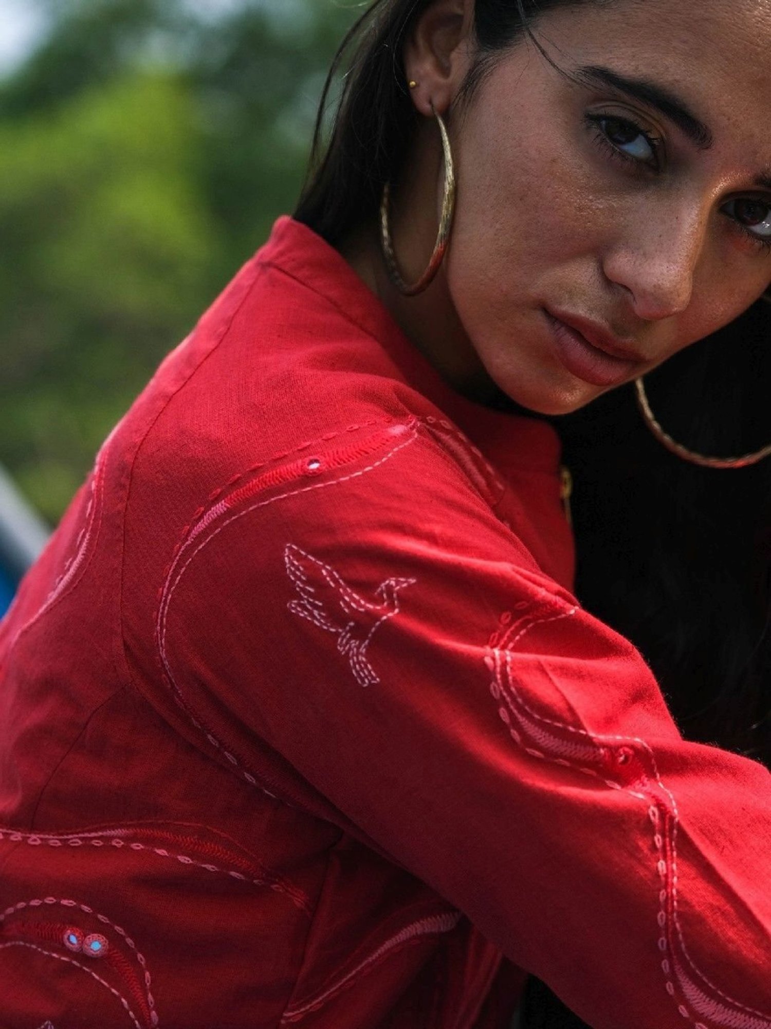 Okhai Maritime Red Pure Cotton Hand Embroidered Jacket