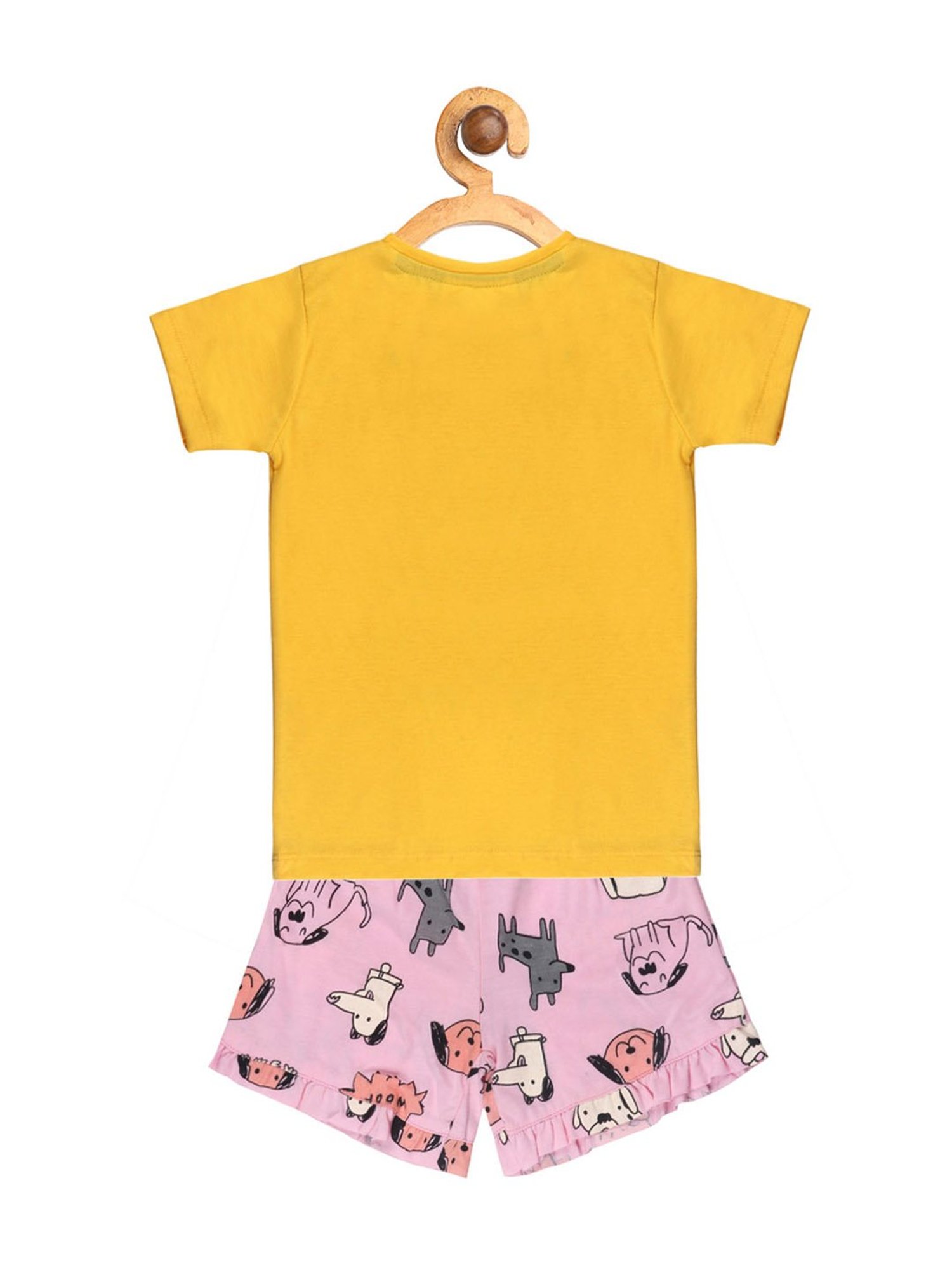 Lazy Shark Kids Yellow & Pink Printed  Top with  Shorts