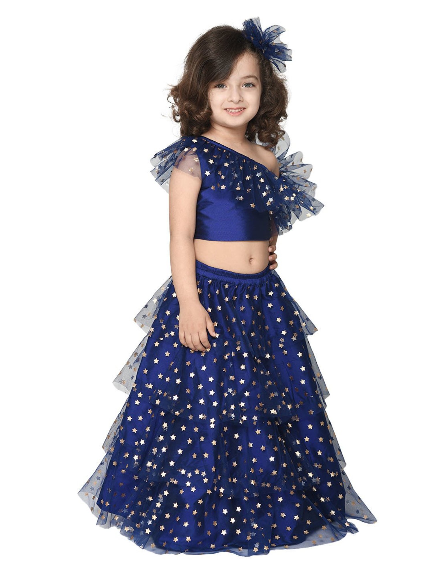 Saka Designs Kids Navy & Gold Printed Lehenga with Choli