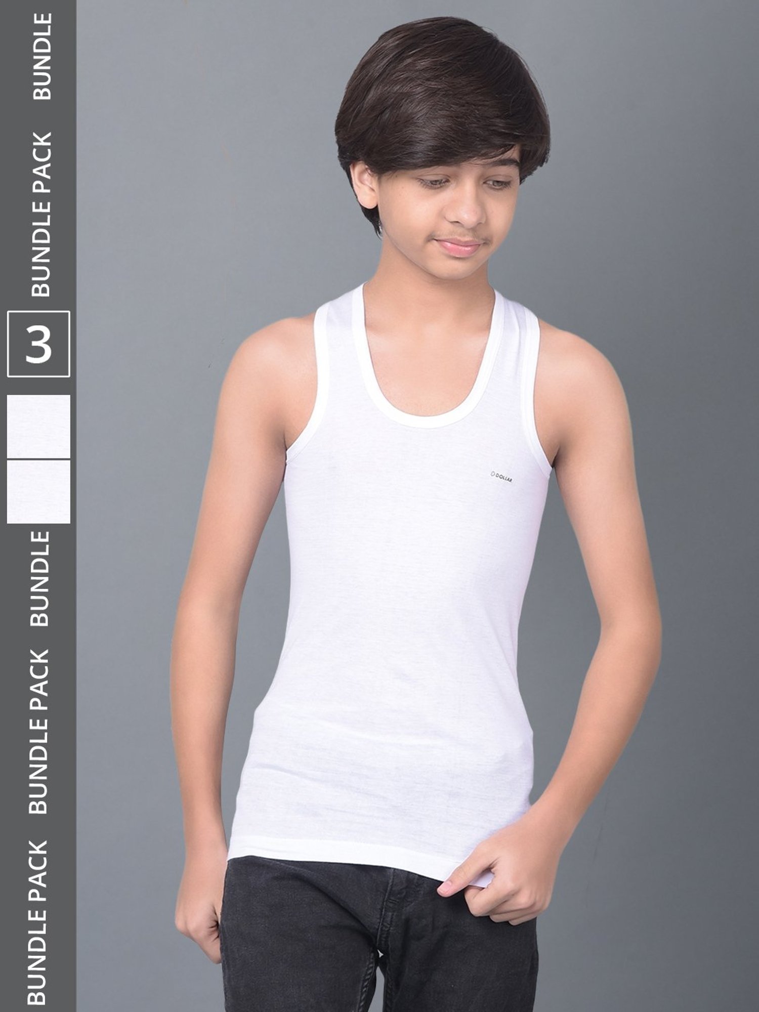 Dollar Bigboss Boys White Solid Vest (Pack Of 3)