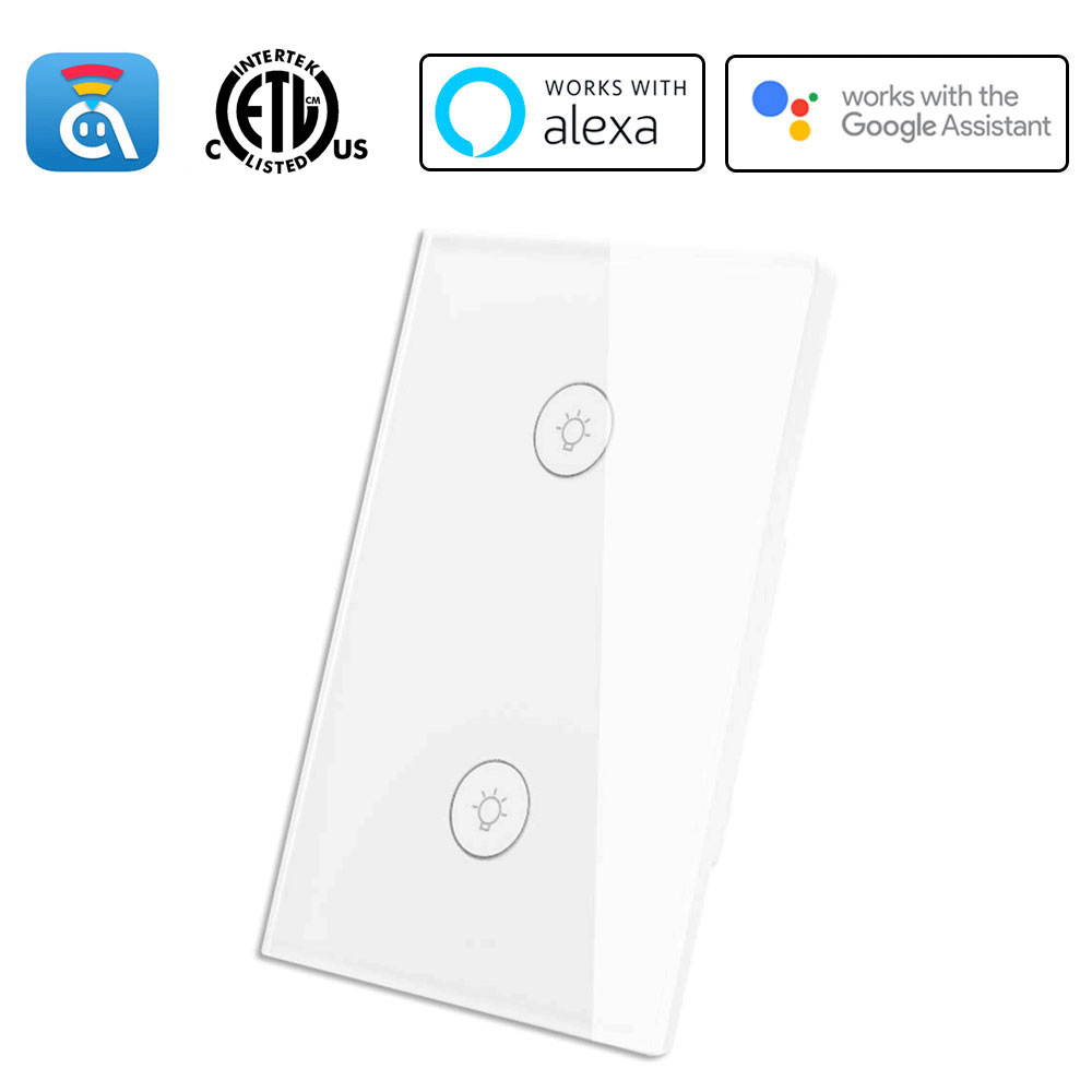 Avatar Controls Smart WiFi Wall Light Touch Panel Switch, Remote Control with Smart Phone, No Hub Required, AC 110-240V, Compatible with Alexa Echo, Works with Google Home, Wall Switch 2 Gang