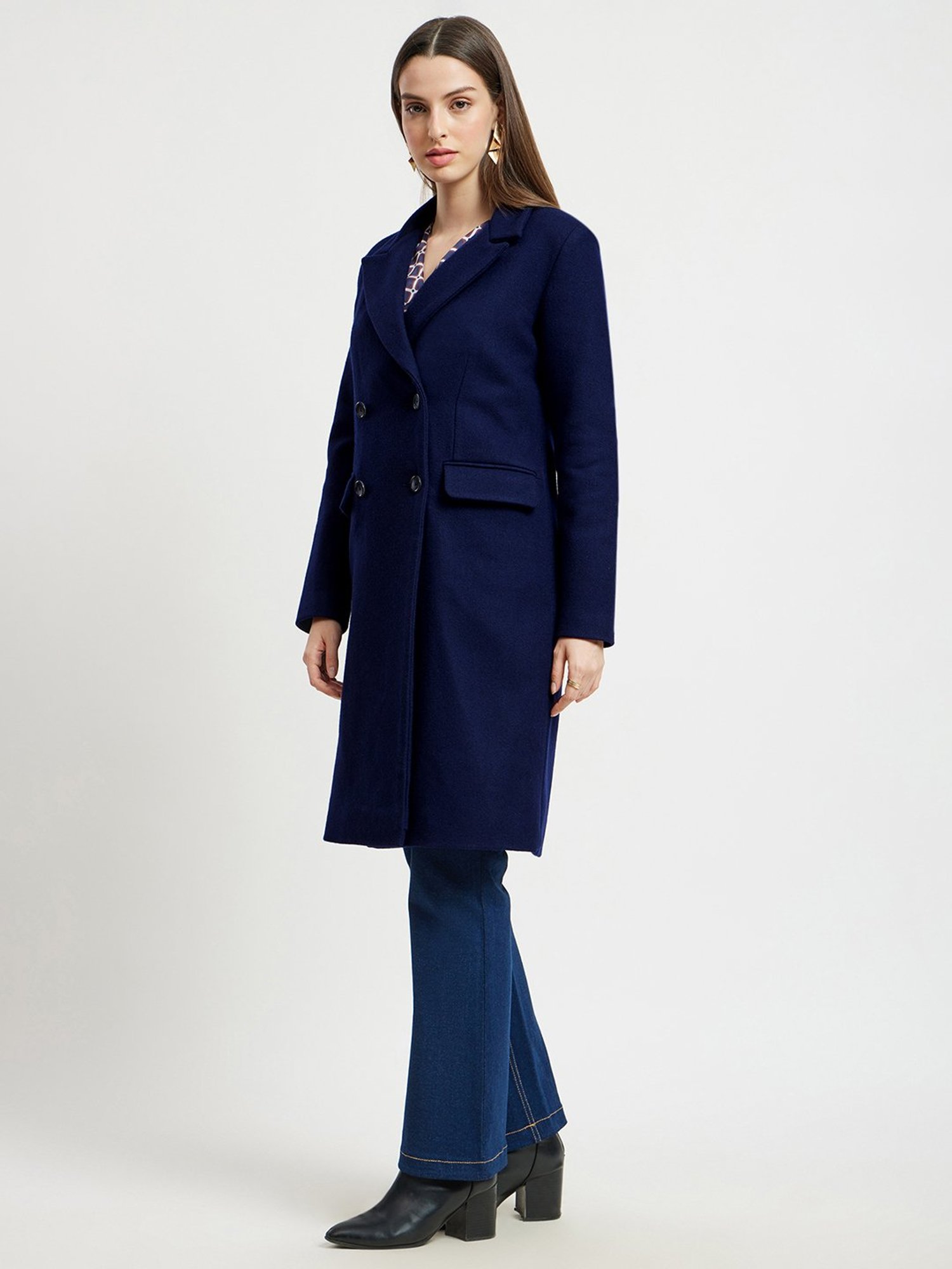 Fablestreet Royal Blue Wool Relaxed Fit Coat