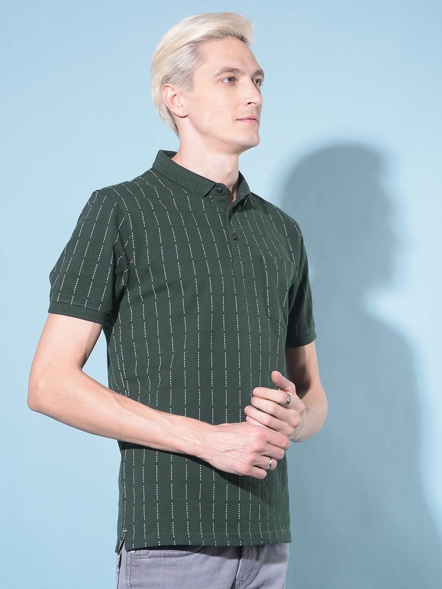 Crimsoune Club Green  Slim Fit Striped Polo T-Shirt