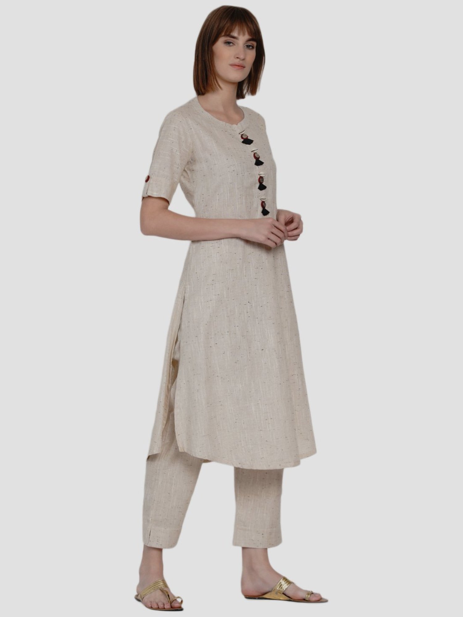 Women Republic Beige Cotton Kurta Pant Set