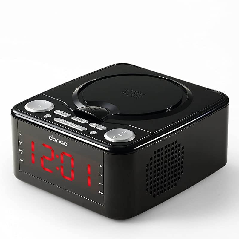 YW-010 CD Player Clock FM Radio with USB Port (Black)