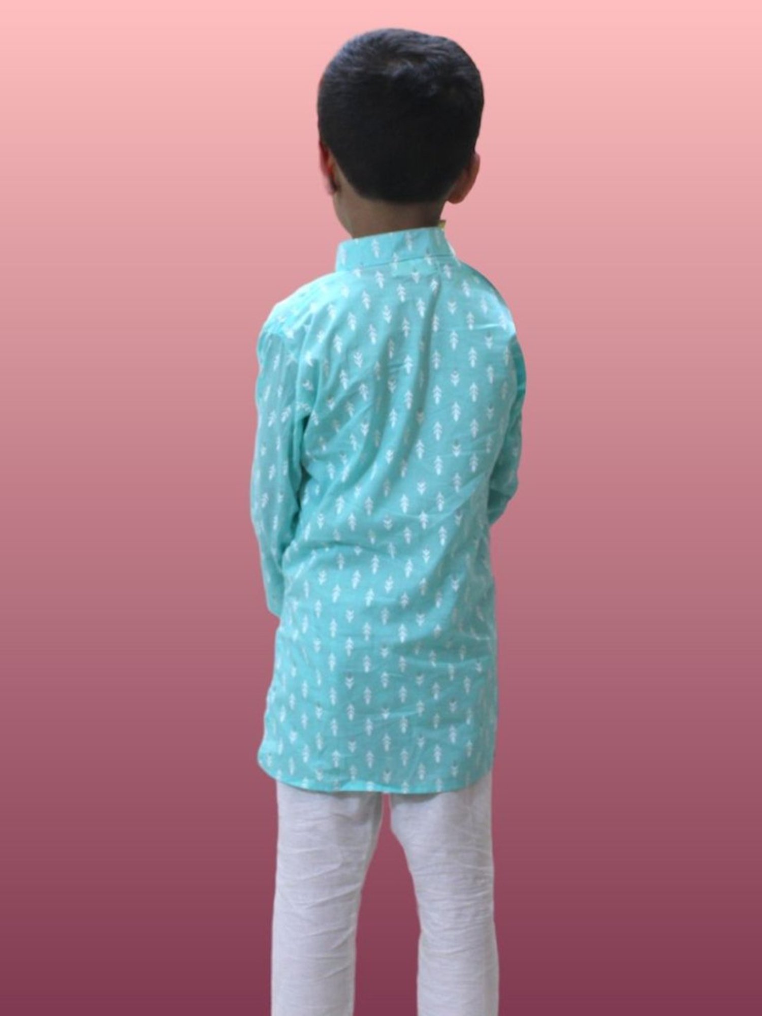 Tippy Top Kids Turquoise & White Printed Full Sleeves Kurta with Pyjamas