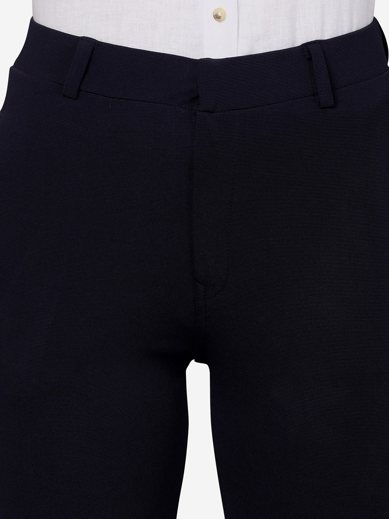 FITHUB Navy Regular Fit High Rise Trousers