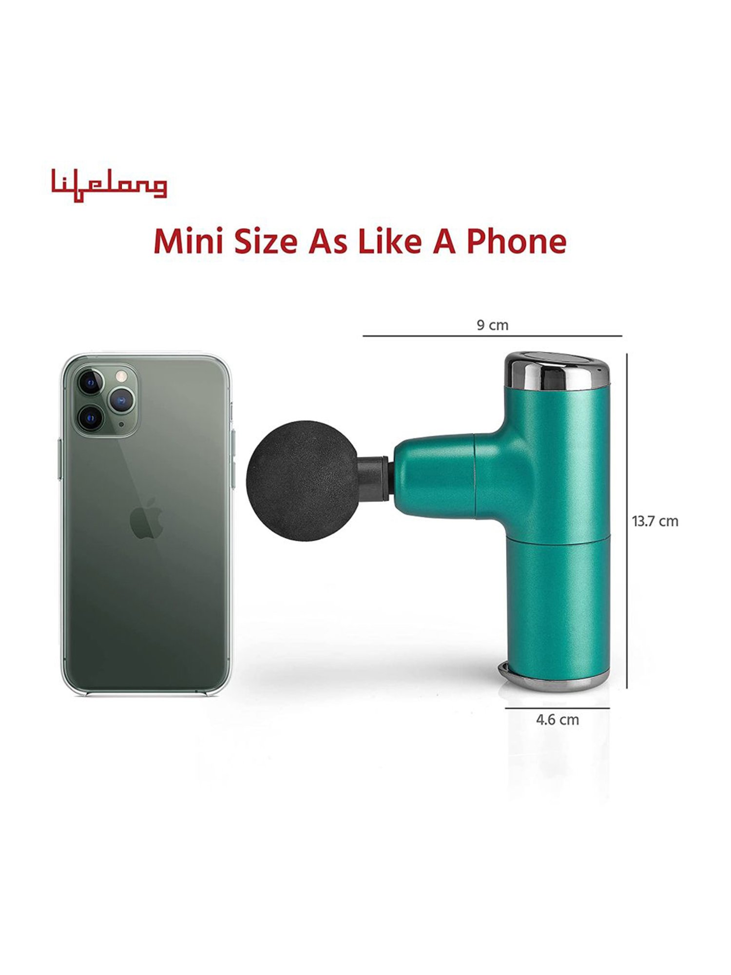 Lifelong LLGM36 Mini Gun Massager with 4 Heads (Green)