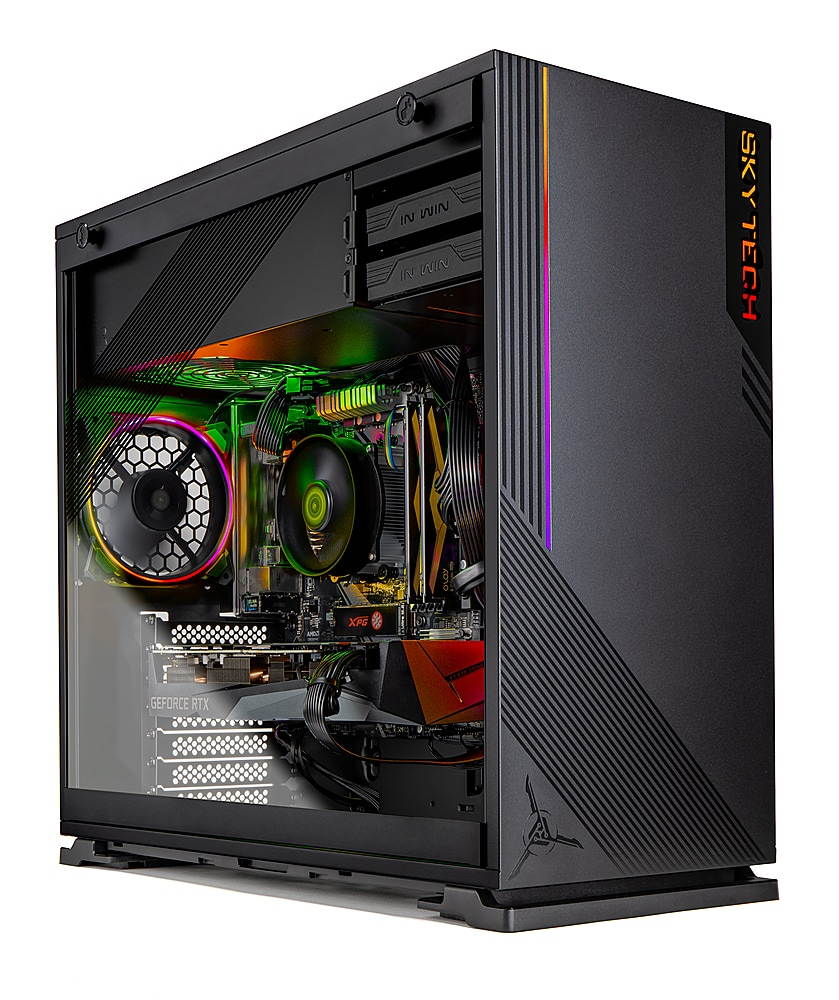 Skytech AZURE Gaming PC Desktop - AMD Ryzen 5 3600 3.60 GHz, RTX 3070 8 GB, 16 GB DDR4 3000, 1 TB NVMe SSD, B450 Motherboard, 650W Gold PSU, Windows 10 Home 64-bit, Black