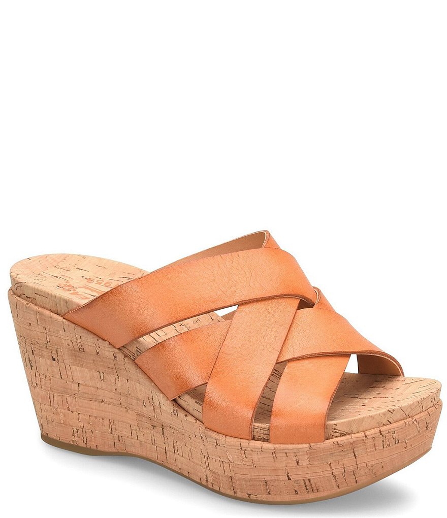 Kork-Ease Aria Woven Leather Cork Wedge Slide Sandals