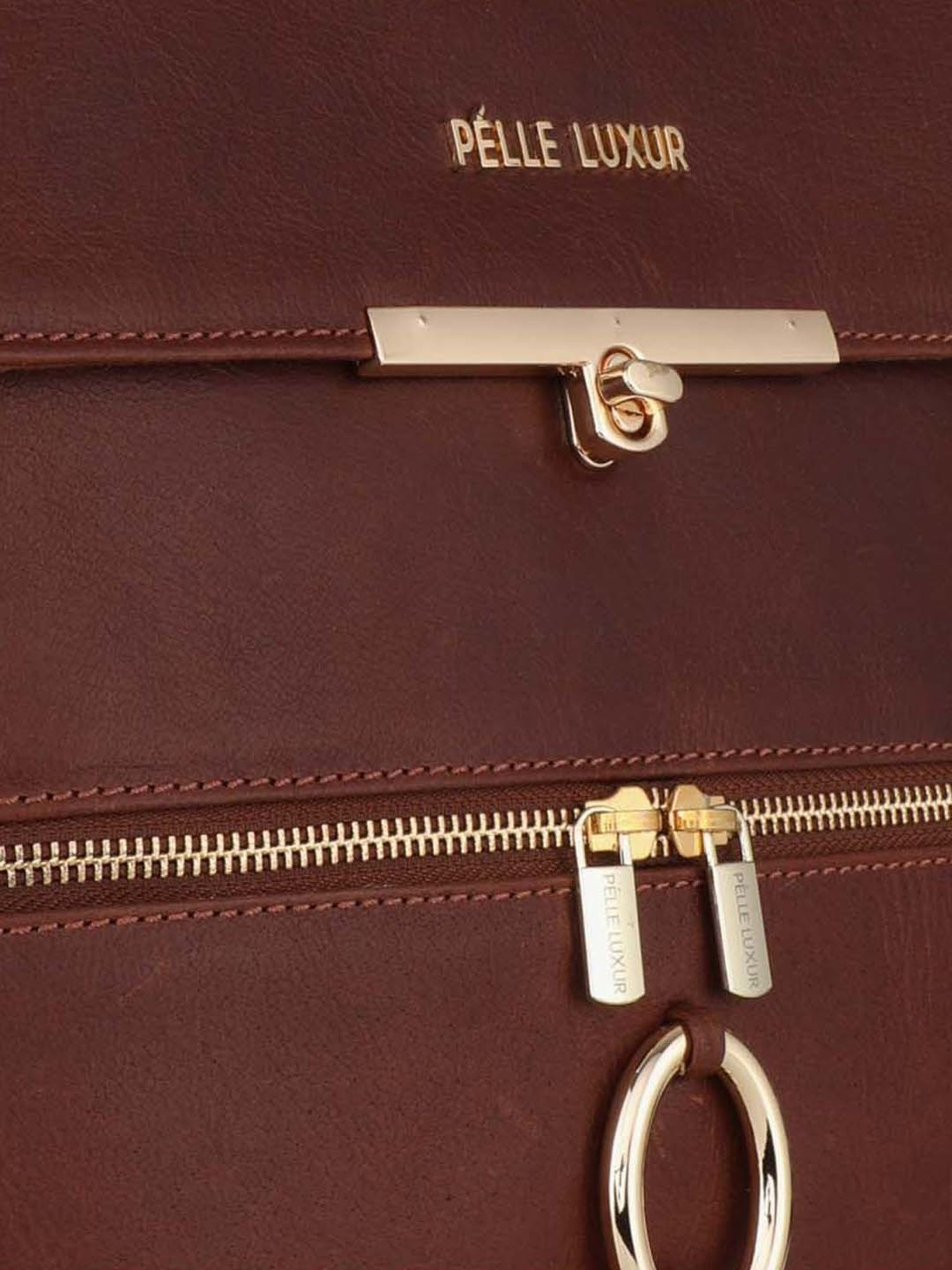 PELLE LUXUR Brown Leather Medium Backpack