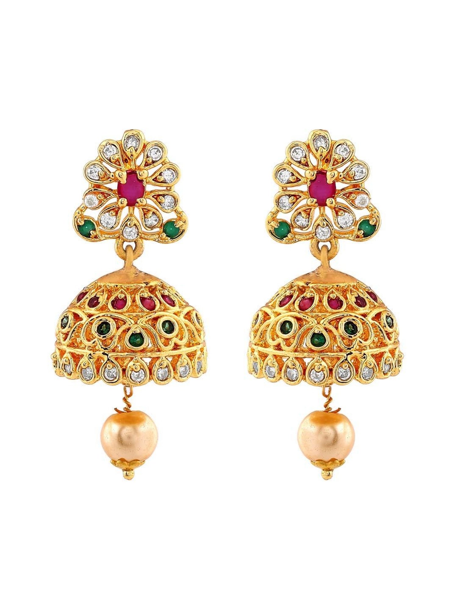 Estele Gold-Plated CZ Dazzling Bridal Choker Necklace Set with Pearls for Women