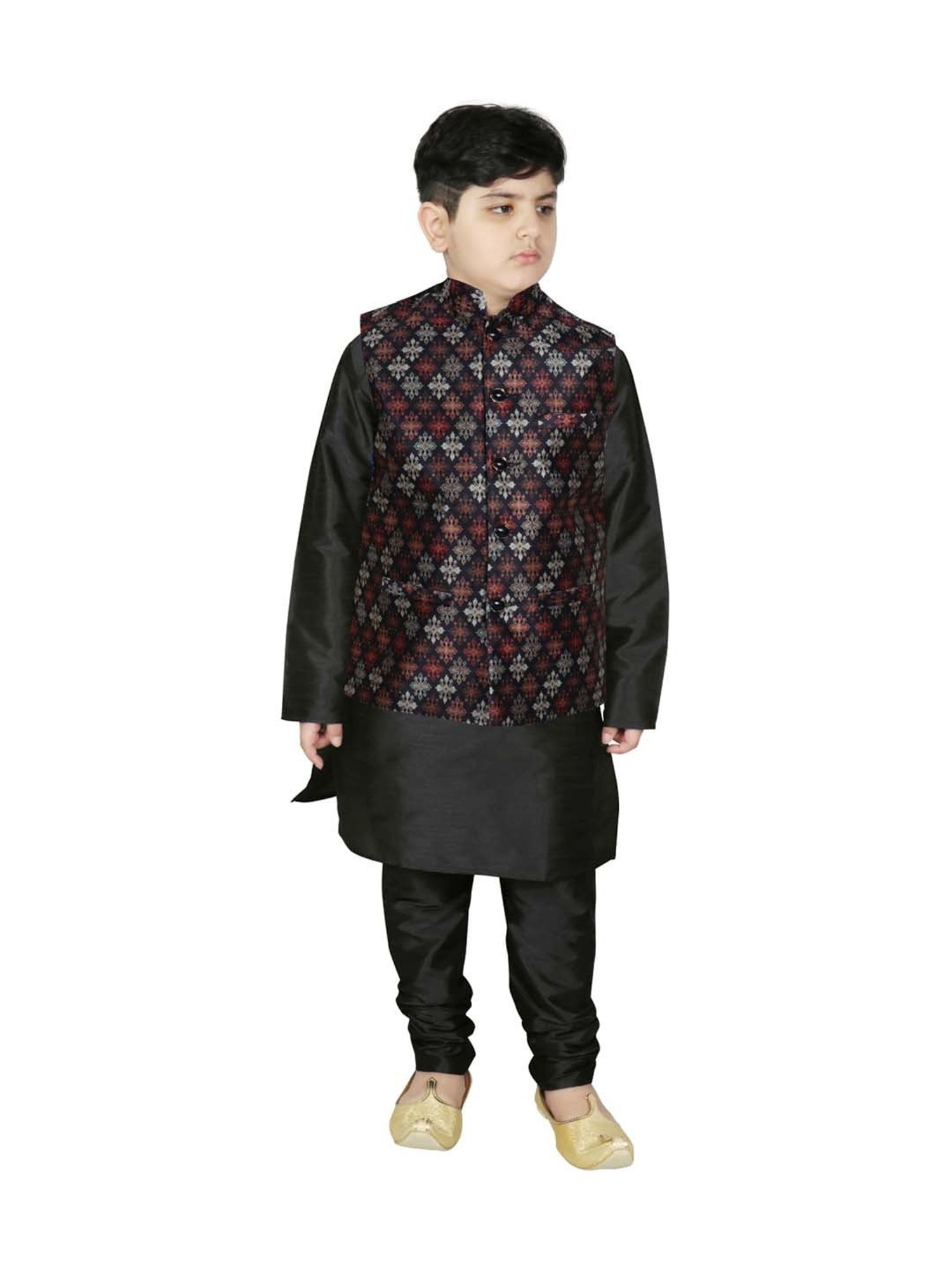 SG Yuvraj Kids Navy & Black Printed Full Sleeves Kurta Set