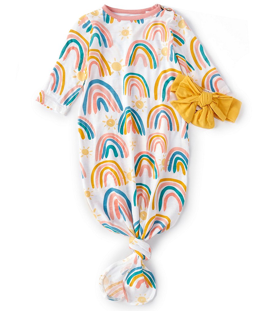 Mud Pie Baby Girls Newborn-3 Months Long-Sleeve Rainbow Gown