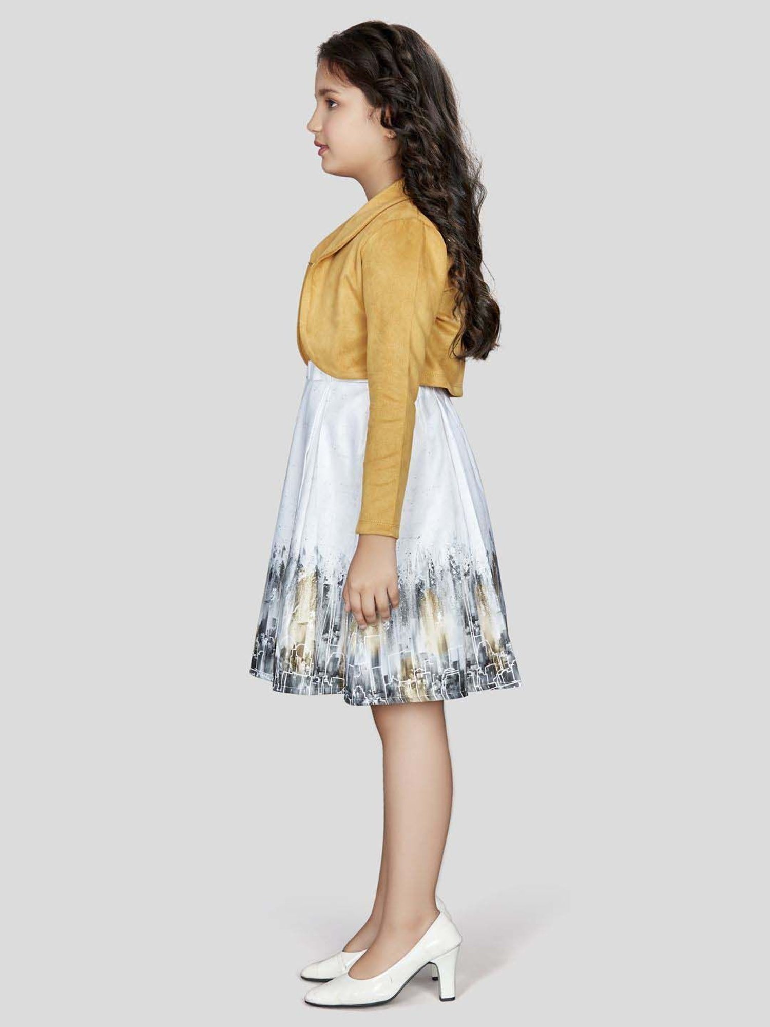 Peppermint Girls Mustard & Blue Printed Dress