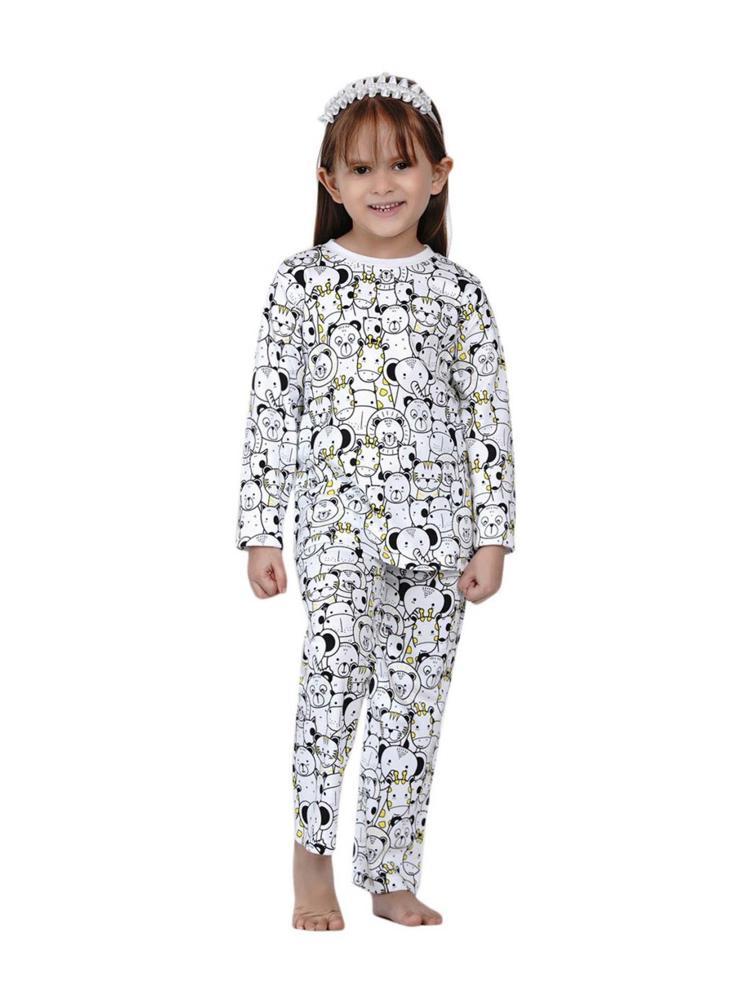 Berrytree Organic Girls Black Cotton Animals Print Night Suits