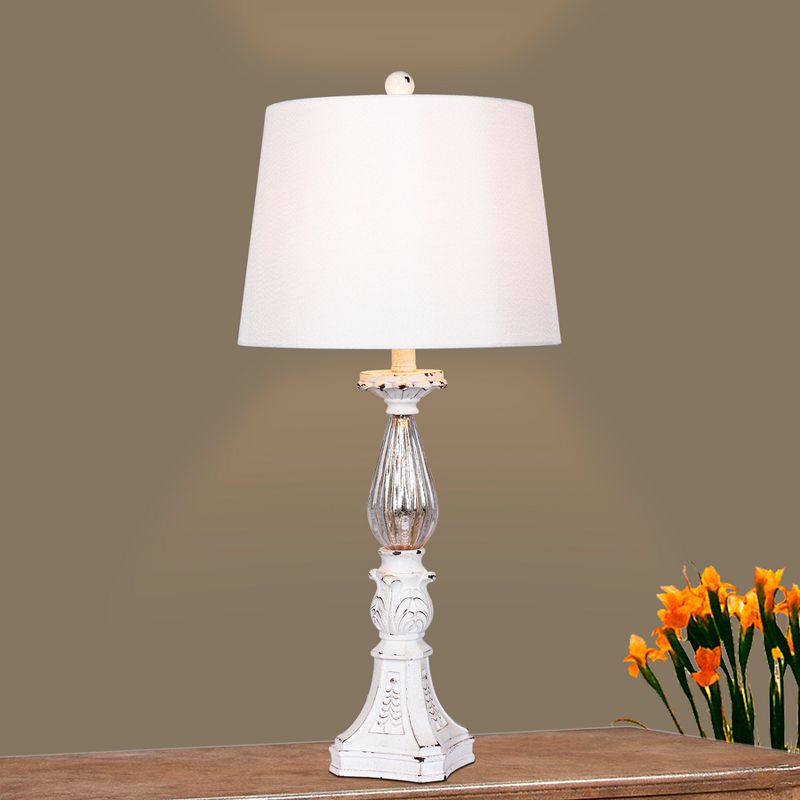Distressed, Filigree Candlestick Mercury Glass Table Lamp Antique White  - Fangio Lighting