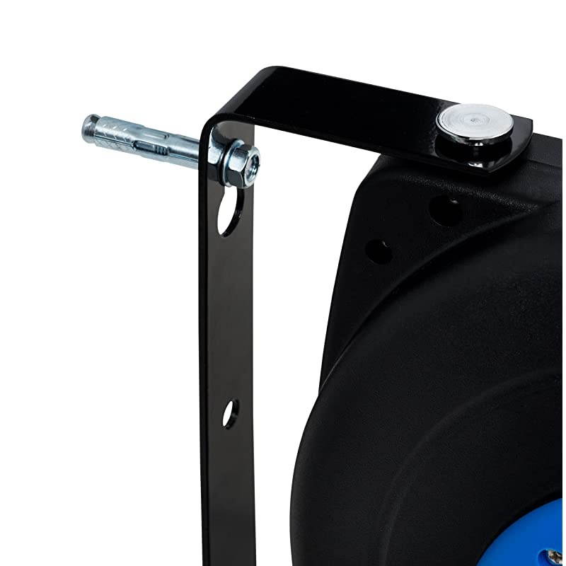 50 ft Retractable Extension Cord Reel Ceiling or Wall Mount 14 Gauge Blue and Black